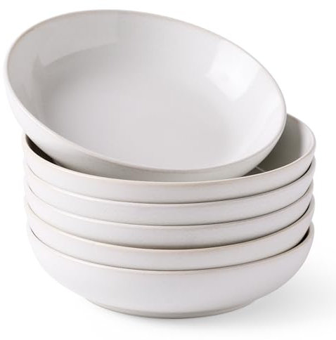 AmorArc 21,6 cm große Keramik-Nudelschalen, 1020 ml, Steingut, Servierschalen für Küche, breite Schüsseln für Nudeln, Salat, Haferflocken, mikrowellengeeignet, reaktive Farbe, 6 Stück