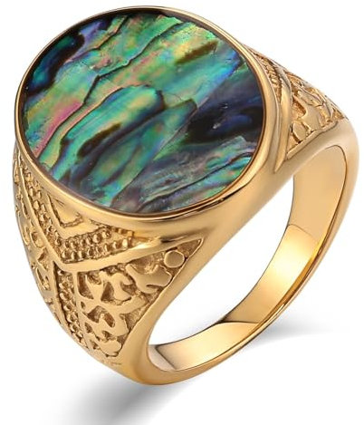 Aotiwe Ringe Herren Gold, Ringe Männer Set Runden Ring Männer Verlobung mit Bunt Ovalschliff Opal Edelstahl Größe 57 (18.1)