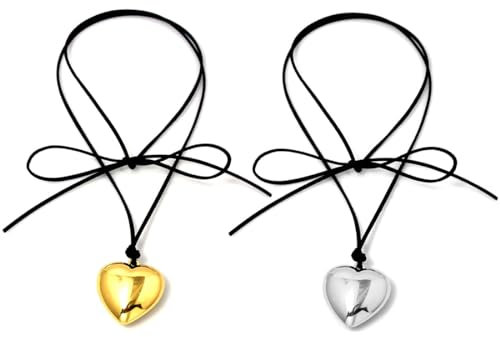 2 Pezzi Collana Girocollo a Cuore Gioielli Elegante Fiocco Intrecciato Catena Regolabile in Velluto Collana con Ciondolo a Cuore Grande per Ragazze e Donne