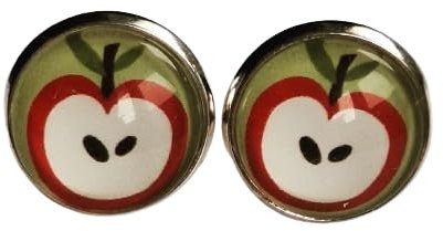 Halber Apfel grün rot Cabochon Ohrstecker versilbert oder 925er Silber 12 mm (Messing versilbert)