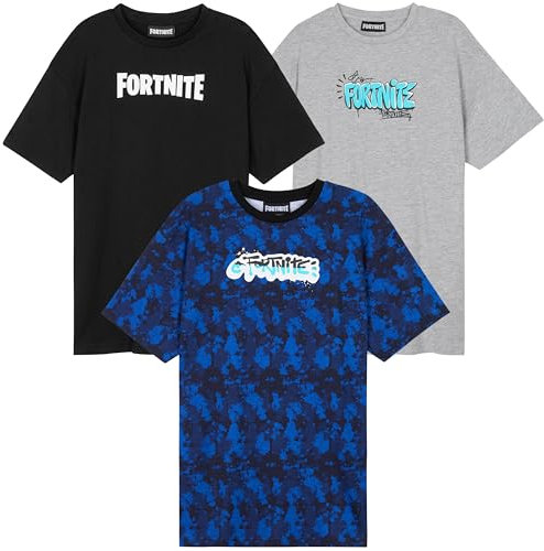 Get Trend Fortnite T-Shirt Garçon et Ado Lot de 3 T-Shirts à Manches Courtes Garçon Col Rond Été Gamer Cadeau Enfant (13 Ans, Multi Fortnite Lot de 3)