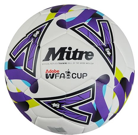 Mitre Training Women's FA Cup Football | High Performance Training Ball | Extra Durable Design, Ball, White/Purple/Green, 5