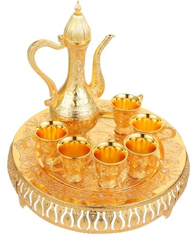 HOLIDYOYO Retro Style Metal Wine Pot Set Turkish Tea Pot 6 Wine Cups Home Decorative Tea Set