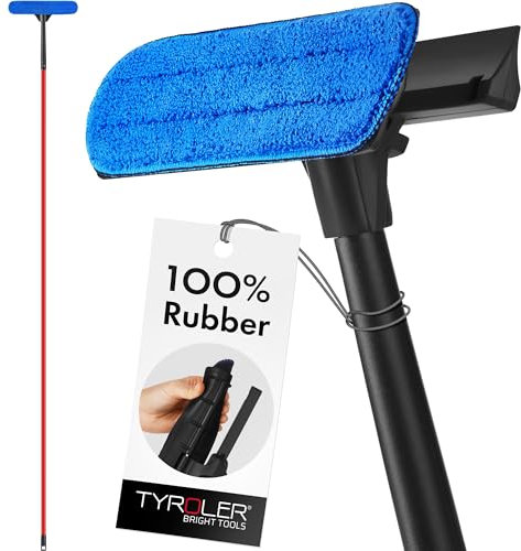 Tyroler 2-in-1 Fensterwischer mit Teleskopstiel | Teleskopstange für Fensterreinigung 30-280 cm | 100% Naturkautschuk Teleskop Fensterwischer | Profi Fensterputzer Teleskop Set (Dark Black)