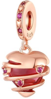 BEEUVIP Cuore oro rosa Charm per bracciali, ciondoli in argento 925, perline per collane, per la festa della mamma, compleanno