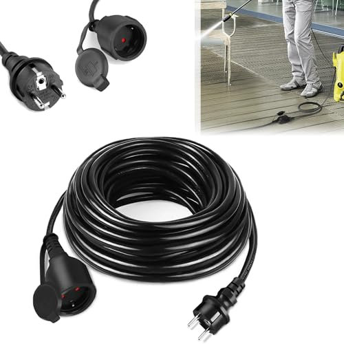 ROSEJANE IP44 Verlängerungskabel Außen 10m, Steckdosen Verlängerung mit Wasserdichter Erdungsstopf und Schutzkappe, Eurostecker Steckdosenverlängerung für Innen & Außen