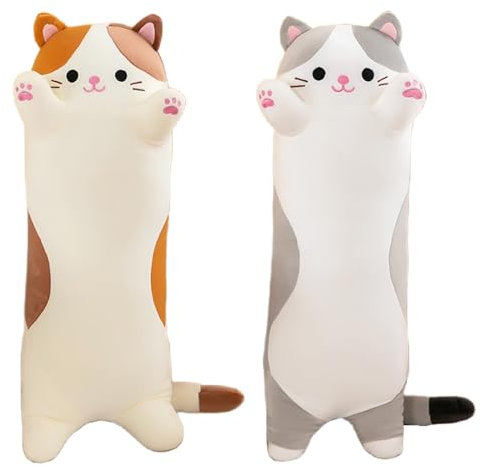 Long Cat Plush Pillows, Cute Cat Stuffed Animal Kitten Soft Huggable Cat Plush Toys Pillow for Kids and Adults, 1pcs, 70cm/New Grey