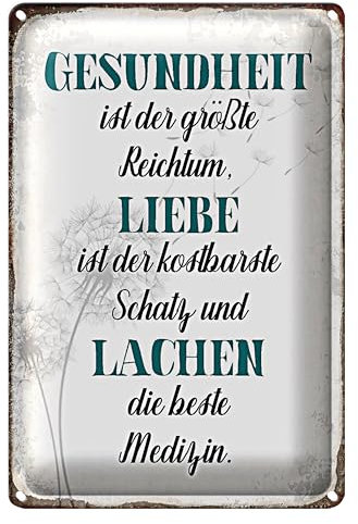 Dekoratives Blechschild mit inspirierendem Spruch | Gesundheit, Liebe & Lachen | Ideal für Zuhause und Büro | 20 cm x 30 cm