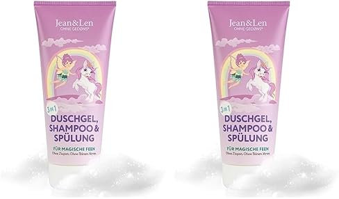 Jean et Len Gel Douche/Shampoing/Après-shampoing 3 En 1, Pour Enfants/Fées, Pour Une Peau De Velours Et Des Cheveux Souples Sans Noeuds, Ne Pique Pas Les Yeux, Parfum Doux, Végane, 200 ml (Lot de 2)