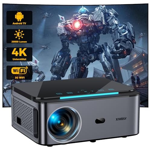 Beamer【Android TV】 XIWBSY 20000 Lumen Beamer 4K Heimkino, 5G WiFi Bluetooth Beamer LED Beamer 300 Display, Beamer Android YouTube, Netflix, LED Outdoor Projektor