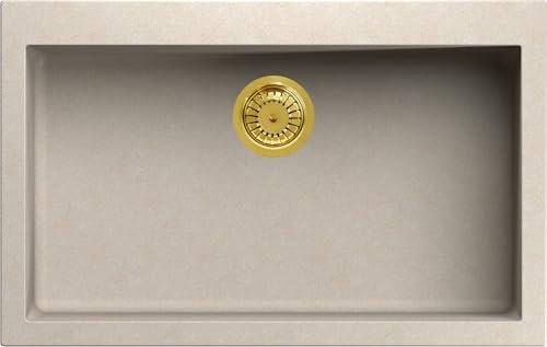 Lavello cucina Ettore Mix avena 1 vasca/vascone 79 x 50 cm piletta PVD oro Made in Italy