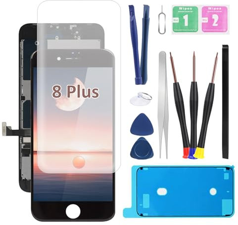 LTZGO Pantalla Táctil Compatible con iPhone 8 Plus A1864 A1897 A1898 Negro LCD Reemplazo Display Digitalizador Táctil Vidrio con Kits de Herramientas de reparación, A'd’hesivo