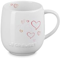 LE CREUSET Mon Coeur Collection Stoneware Heritage Mug, 13oz., White with Hearts