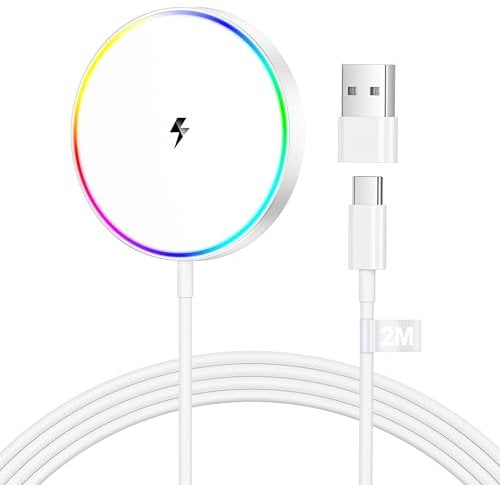 15W Wireless Charger for iPhone Cable Mag-safe Charger,2M Apple Charging Pad Charger Cable with USB to USB C Adapter for iPhone 16/16 Pro/15 Pro Max/15 Pro/15 Plus/15/14/14 Pro/13/12/AirPods