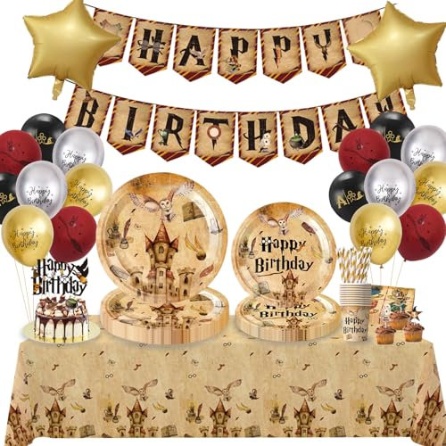 Wizard Décoration d'anniversaire, ensemble de vaisselle de fête magique, assiettes en carton magiques, nappe, ballons pour anniversaire d'enfant
