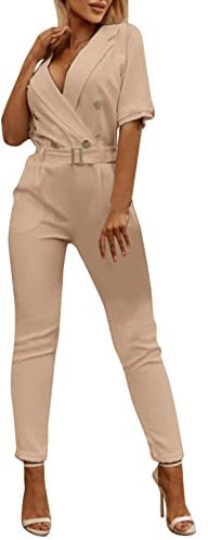Jumpsuit Damen Sommer Elegant, Overall Hosenanzug, Lang Romper Einteiler Kostüm, Playsuit Outfit Frauen Komplett, Weites Bein Hosenanzug Damen Hochzeit Mit Ärmeln Lässiger Jumpsuit Damen Sportlich