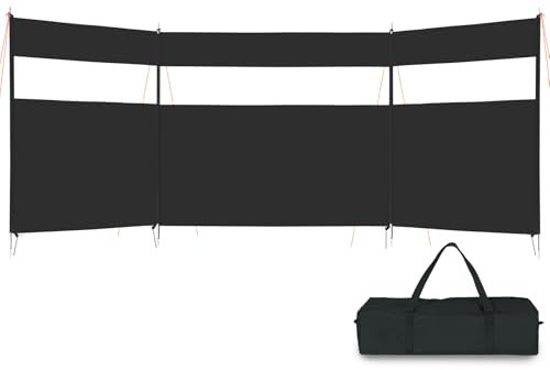 REDCAMP Brise-vent pour camping, 4,4 m - Robuste - Coupe-vent de camping avec fenêtre supérieure - Pour 8 barbecues de jardin, pique-nique, feu de camp - Grilles au charbon de bois - Noir