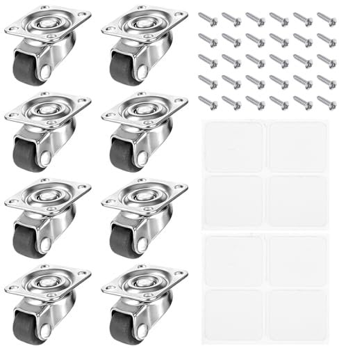 Yuanchu 8 Pack Small Swivel Casters, 0.5 360 Degree Castor Wheels Rubber Trolley Wheels with 26MM Stainless Steel Base Castors for Furniture Trolley Dolly Garden Planter Storage Cart