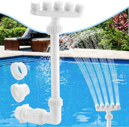 Ueyben Fontaine de Piscine Ajustable, Fontaine d'arrosage avec 5 Buses, contrôle de la Direction à 360°, Cascade de Refroidissement, aérateur de Jet