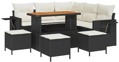 vidaXL Garten-Sofa-Set 9 pcs Schwarz und Creme 110 x 55 x 71 cm, Garten und Terrasse, Moderne Gartenmöbel, Wetterfestes Sofa, Abnehmbare Kissen, Geflochtene Lounge, Terrassen-Set, Alfresco-Sitz