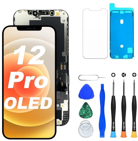 DIGI4U Écran OLED pour iPhone 12/12 Pro, 6.1 Pouces, Remplacement écran FHD True Tone COF avec kit de réparation, Protecteur d’écran et adhésif étanche