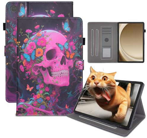 Bemoloon Tablet Funda para Samsung Galaxy Tab A9 Plus 11 2023 /SM-X210/SM-X215 en Cuero PU - Colores Vibrantes & Diseños Elegantes, Activación/Reposo Automático, Calavera Rosa