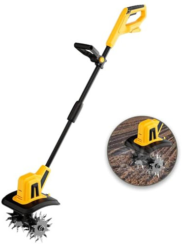 Electric Cordless Garden Tiller Rotavator | 20V Battery Operated Soil Cultivator | 22cm Working Width, 16cm Tilling Depth | for Weed Removal in Gardens & Vegetable Plots