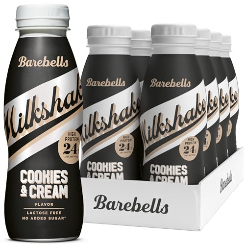 Barebells Milkshake – Batido de Proteínas 24g por Batido, Sin Lactosa, Sin Gluten, Sin Azúcares Añadidos, Sabor Cookies & Cream – Pack de 8 x 330ml