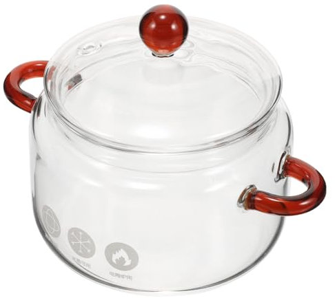 VICASKY Olla de cristal con tapa, de vidrio de borosilicato, doble asa, para sopas y guisos, transparente para hogares pequeños