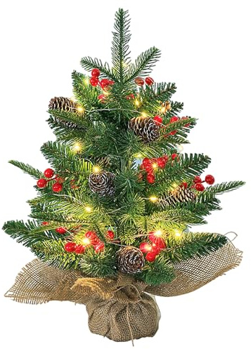 Mini Weihnachtsbaum,60cm Tischweihnachtsbaum mit LED Beleuchtung,Dekorativer Mini Weihnachtsbaum inklusive Schmuck und stabilem Stoffsockel für Festliche Tischdeko,Weihnachten,Esstisch Advent