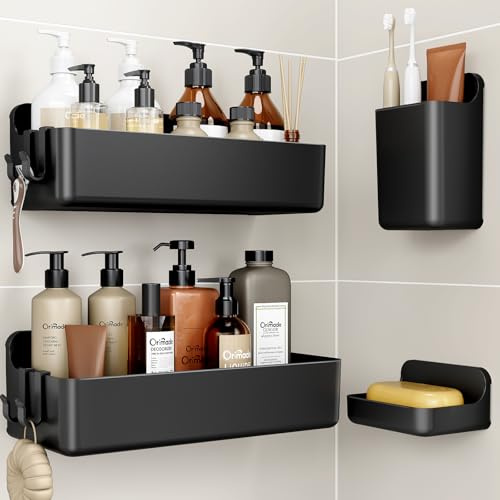 Orimade Duschablage ohne Bohren-Duschregal Rostfrei 4 Stück,Shampoo Halterung für Dusche Große Kapazität,Badregal ohne Bohren ABS Schwarz