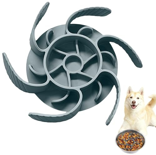 Slow Feeder Insert for Dog Bowls - Adjustable Silicone Mat with 36 Suction Cups, Cuttable to Fit & Prevent Bloat/Choking, for Fast Eaters, Fits Most Bowls (Grey)