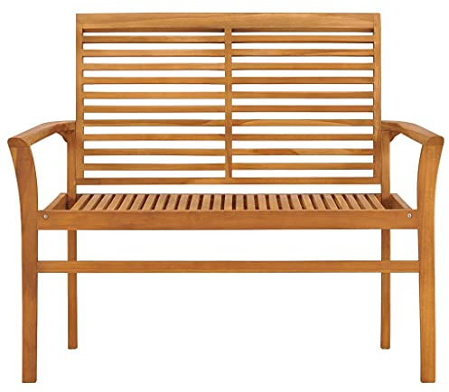 Bendmaxx Gartenbank 112 cm Massivholz Teak wetterfeste Gartenbank mit Rückenlehne und Armlehnen, Sitzbank Garten für Terrasse, Balkonbank im Vintage Stil, klappbare Außenbank für Garten und Teich
