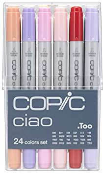 COPIC Ciao Coloured Marker Pen - Set of 24 Basics, For Art & Crafts, Colouring, Graphics, Highlighter, Design, Anime, Professional & Beginners, Art Supplies & Colouring Books