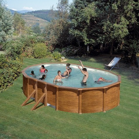 Gartenwelt Riegelsberger Pool-Set Feeling oval 500x300x120 cm Holzoptik