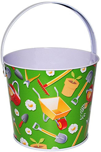 1 Stück Kleiner Metalleimer - grün - Gartenmotive - Mini - Metall Eimer - Sandeimer/Kindereimer Garteneimer - großer - bunt Mädchen und Jungen - Garte..