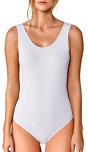 VEDATS Damen Body Träger Top Bodysuit Unterhemd Achselhemd (M, Weiß)