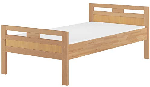 Erst-Holz®Massivholzbett Seniorenbett Buche Natur 100x200 Einzelbett Hohes Bett mit Matratze 60.74-10 M