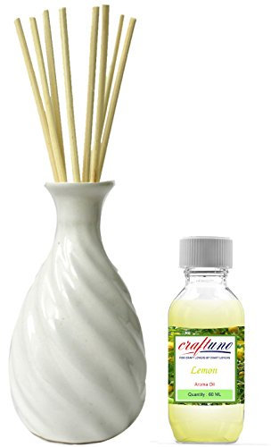 Royal Handicrafts Handcrafted Premium Ceramic Pot Reed Diffuser - Ethnic Spiral Design White Gloss Finish - Free Lemon Aroma Oil 60 ml & 8 Reed Sticks (8 inches)