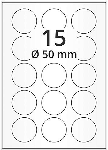 Laserdrucker Etiketten auf A4 Bogen, weiß - Ø 50 mm - 7.500 Papier Aufkleber rund auf 500 Blatt, selbstklebende Universal Etiketten, matte Klebepunkte