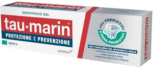 tau-marin Dentifricio, con Prebiotici e Para-Probiotici che Supportano l’Equilibrio del Microbiota della Bocca, Mantiene Fresca, Idratata e Protetta la Mucosa Orale, 75ml Gusto Menta