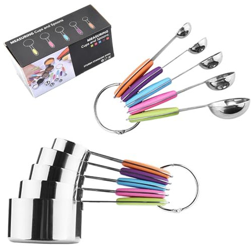 Faneli - Set di 10 misurini e cucchiai in Acciaio Inox con Manico in Silicone