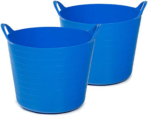 Ondis24 2x Tragekorb Flexi Tub 40L, Spielzeug Eimer Kinderzimmer, Wäschekorb flexibler Kunststoff, Garten Kübel, blau