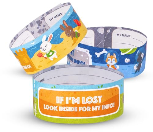 Printlike 15 Pack Kids Holiday ID Safety Wristbands | Write Contact Details Inside to Help Lost Children