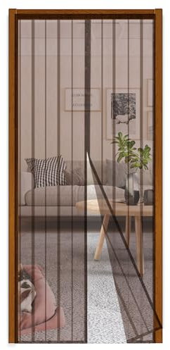 Sekey 90x210cm Zanzariera Magnetica per Porta, anti Insetti, per Legno, Ferro, Porte in Alluminio, Facile da Installare, Non è Necessario Praticare Fori, Apertura e Chiusura Silenziosa, Marrone