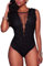 Loalirando Sexy Women Ladies Sleeveless Bodysuit Lace Deep V-Neck Leotard Top Jumpsuit Outfit Clubwear (Black, XL)