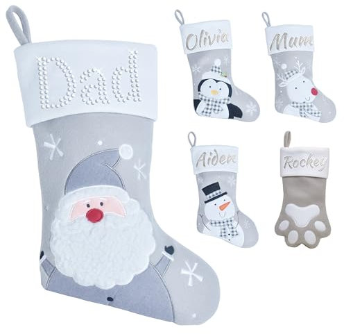 Varsany Hochwertige Weihnachtsstrümpfe mit Weihnachtsmann-Motiv, personalisierbar, personalisierbar, für Haustiere und Familie, Name Hundestrümpfe, Weihnachtsstrümpfe, Weihnachtsstrümpfe