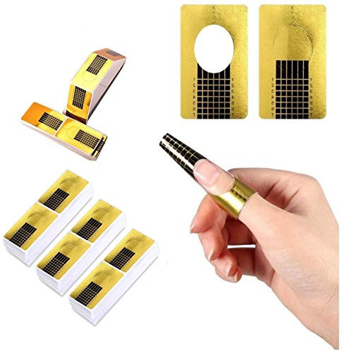 300 hojas oro Bandeja de papel de manicura: Necesario para la extensión de uñas Plantilla de bandeja de papel de Moldes Guías Pegatinas Formas UV Gel