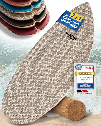 WAHU Balance Board Day & Night Twill | 3in1 Set | Surf Balance Board aus 100% Holz mit Rocker Shape & Rolle | Gleichgewichtstrainer für Kinder & Erwachsene | Fitness & Spaß Zuhause