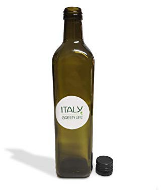 Italy Green Life 6 bouteilles vides pour huile italienne en verre foncé Marasca UVAG à haute conservation de 500 ml avec bouchon hermétique et anti-goutte pour huile, liqueur, 6 bouteilles de 0,5 L
